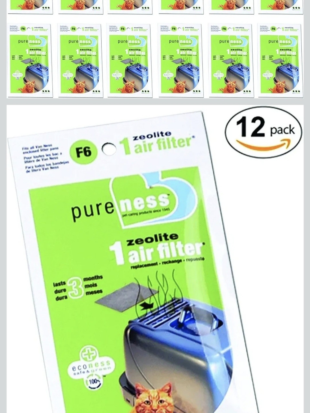 Pureness Zeolite Air Filter (F6) For Litter Box - Green - 12 Pack